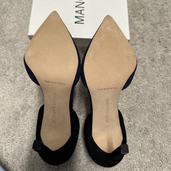 Manolo Blahnik Tayler D'Orsay BB Pumps Sz 35 / 5 Black to Navy Ombre New in Box - Picture 6 of 16